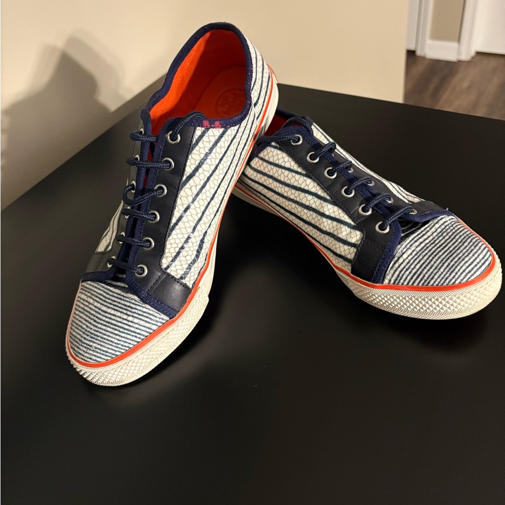 Navy and orange Tory Burch sneakers
